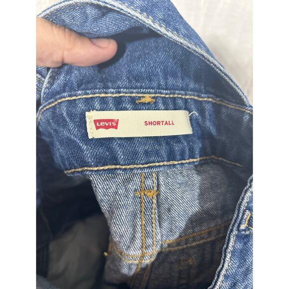 Levis Denim Shortall 7 Reg Kids Blue Jean Shorts Overalls Bib - Picture 9 of 10